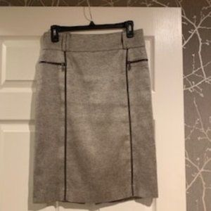 Silver pencil skirt with vegan striping and faux zippers